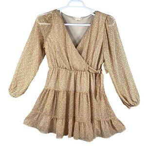Altard State NWT Womens M Animal Print Ruffle Sheer Tiered Faux Wrap Dress Boho
